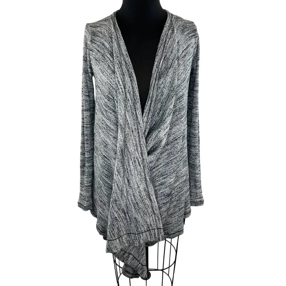 Three Dots Gray Asymmetric Wrap Front Draped Long Sleeve Cardigan Sweater XS